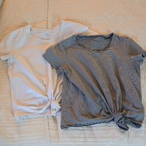 Madewell Bundle White and Striped Knot Front Tie Tees Basic